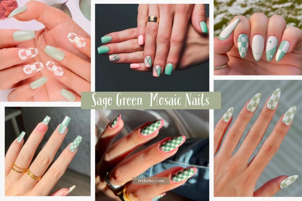 Sage Green Mosaic Nails