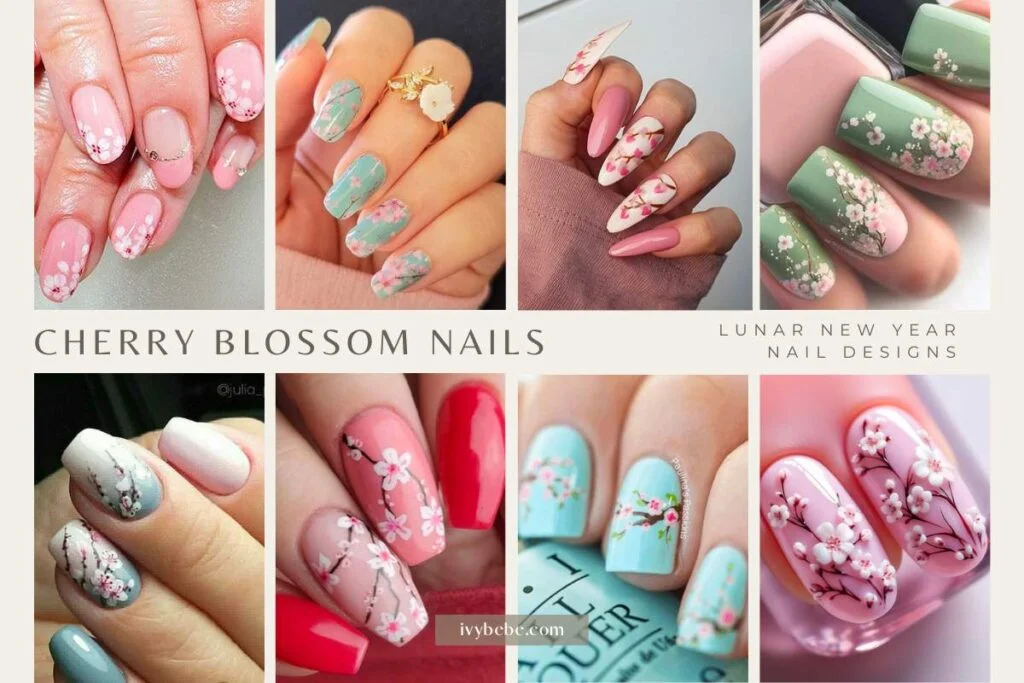 Lunar New Year nail designs - Cherry Blossom Nails