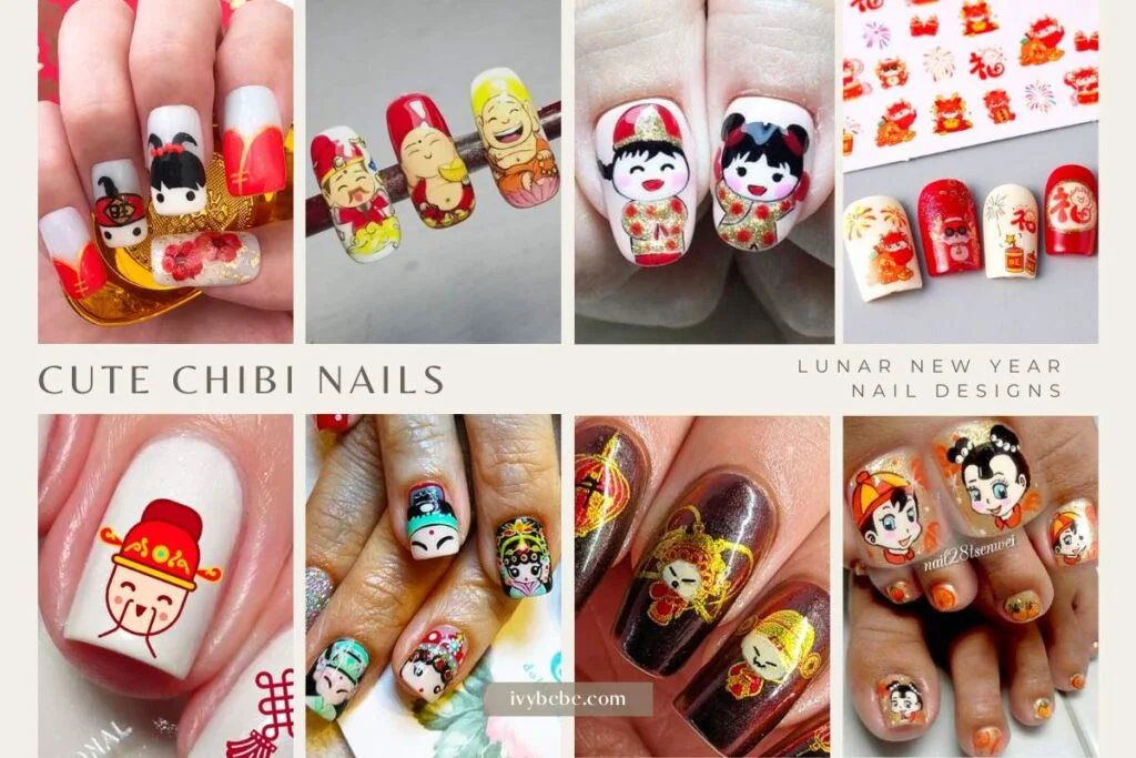 Lunar New Year nail designs - Cute Chibi Nails