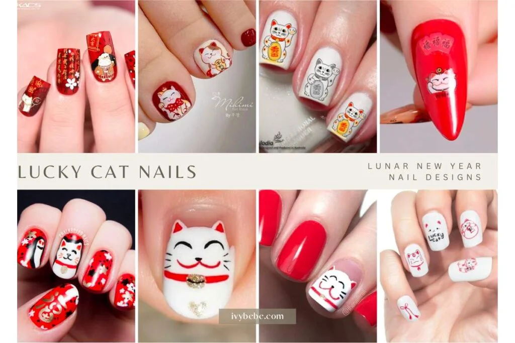 Lunar New Year nail designs - Lucky Cat Nails
