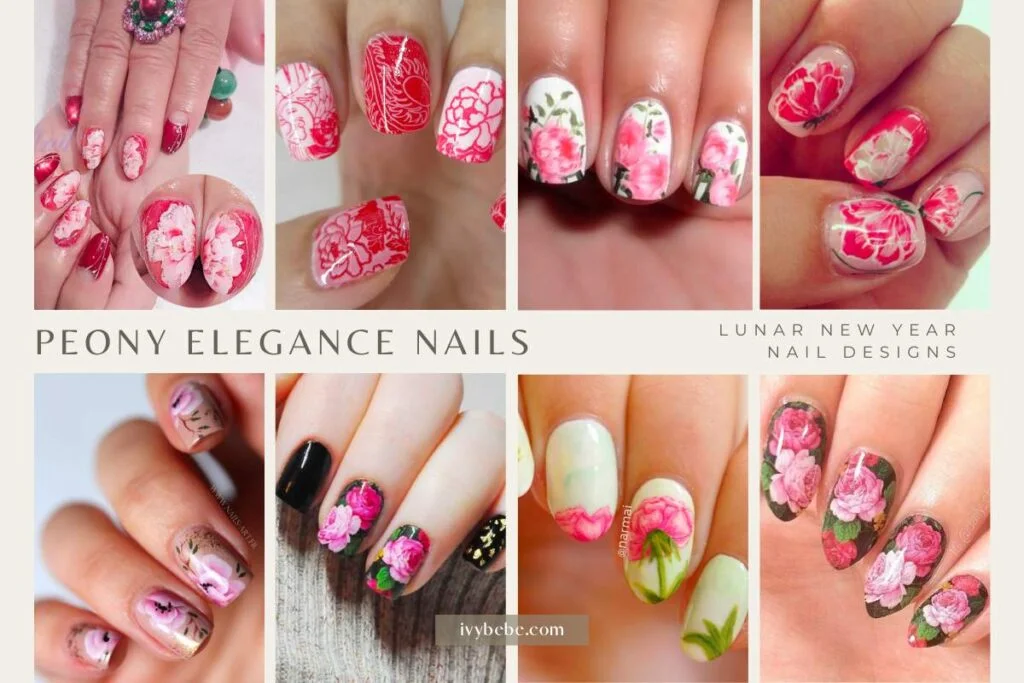 Lunar New Year nail designs - Peony Elegance Nails